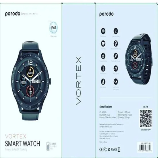 Porodo Vortex Smart Watch with Fitness And Health Tracking - Black